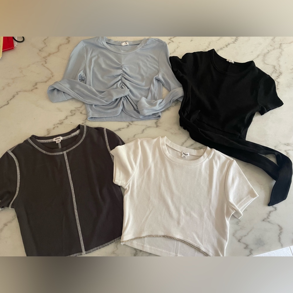 Set of Four garage brand size small Ribbed Tops in gray, Black, White, and Blue